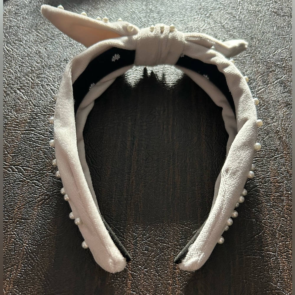 Lele Sadoughi ivory velvet Pearl Bow tie Headband